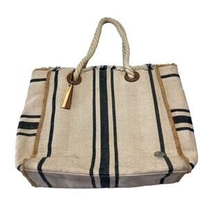 Vince Camuto Ulla-To Striped Tote Bag Purse Beach Summer Tan Beige/Blue